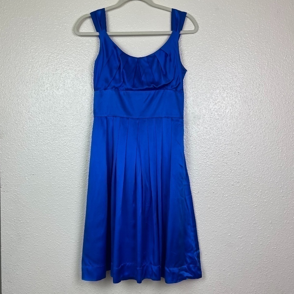 Y2K Vibe MAGGIE LONDON 100% Silk Royal Blue Empire Waist Baby Doll Dress sz 2